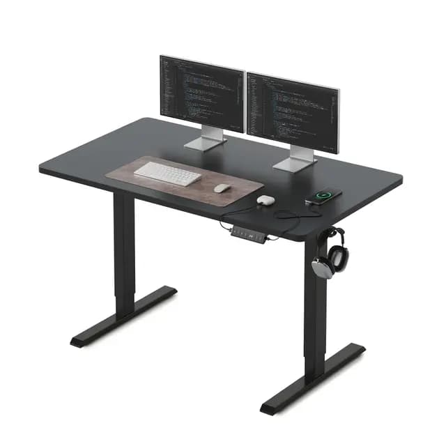FEZIBO Bureau réglable en Hauteur, Plateau Monobloc, 100 x 60 cm, Bureau Assis Debout avec Ports de Charge USB-A et USB-C, Standing Desk, Noir