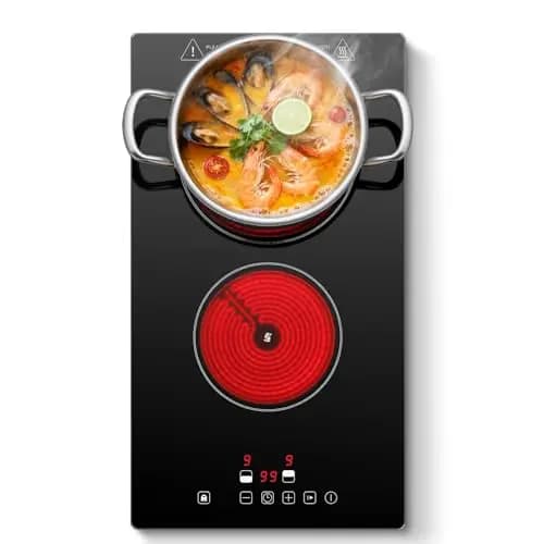 Plaque Vitrocéramique 2 Feux, Plaque de Cuisson Electrique 30cm, Encastrable Table de Cuisson Vitrocéramique, Commande Tactile, 3000W, 9 Niveaux de Puissance, Arrêt Automatique, Pour Toutes Les PoêLes