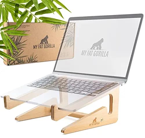 MY FAT GORILLA Support Ordinateur Portable Bois Bambou – Support PC Portable Bureau pour MacBook – Rehausseur Ordinateur Bois – Porte PC Fixe Bambou pour 10-15 Pouces