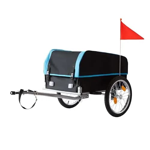 Remorque à vélo Relaxdays, Pliable, 120 L, Housse imperméable & Drapeau, HxLxP: 59x124x69 cm, Chariot, Couleur