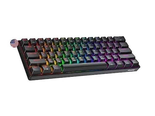 Geeky GK61 60% | Hot Swappable Clavier de Jeu Mécanique | 61 Touches Multicolores Rétroéclairées RGB LED pour Gaming PC/Mac | ANSI US Clavier Américain (Noir, Mechanical Speed Silver)