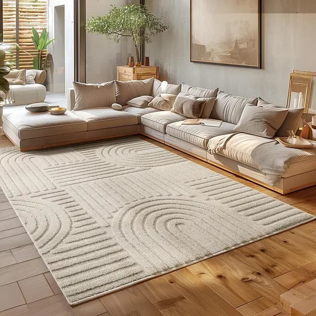 Tapis Salon, Chambre, Moderne et Design en Relief, Doux et Confortable (Beige, 120x170cm)