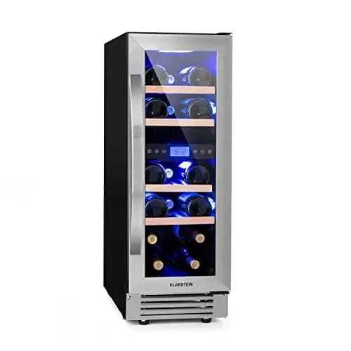 Klarstein Vinovilla Cave a Vin Encastrable, Armoire a Vin, Cave à Vin à Double Zone, Caves à Vin de Vieillissement, Bouteilles de Vin, Prosecco, Ecran Tactile, Mini frigo 5-20°C, 53L, 17 Bouteilles