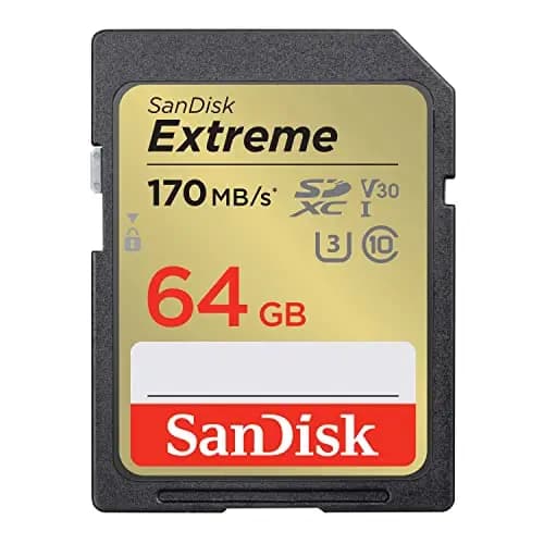 SanDisk 64GB Extreme SDXC kort, upp till 170 MB/s + RescuePro Deluxe, UHS-I, Kort 10, U3 V30