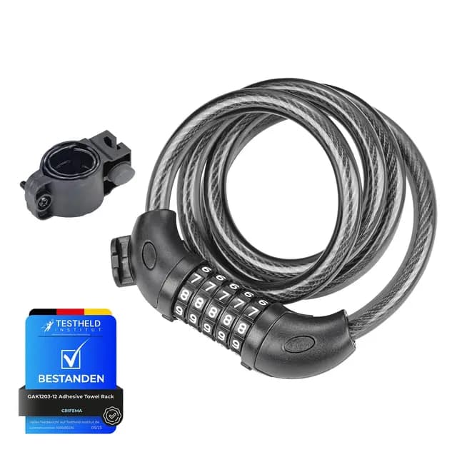 GRIFEMA GAK1203-12, Chaîne Antivol Vélo 120 CM, Serrure de câble pour Vélos, Motos, Trotinette Electrique, Noir