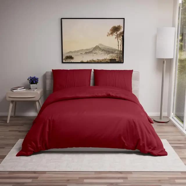 Dreamzie - Housse de Couette 220x240 avec 2 Taies Oreiller 65x65 - Parure de Lit Adulte 3 pièces en Microfibre Douce Bordeaux - Certifiée Oeko-Tex