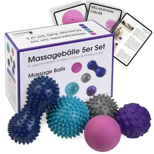 ALPIDEX Balle de massage set de 5 - balle à picots, lacrosse, peanut et trigger point | différentes duretés | e-book inclus