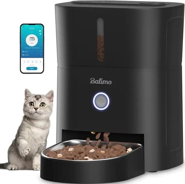 Balimo Distributeur Croquettes Chat Automatique, 2.4G WiFi 3L Distributeur De Croquettes pour Chat, 1-10 Repas par, Convient Aux Chiens et Chats, Noir