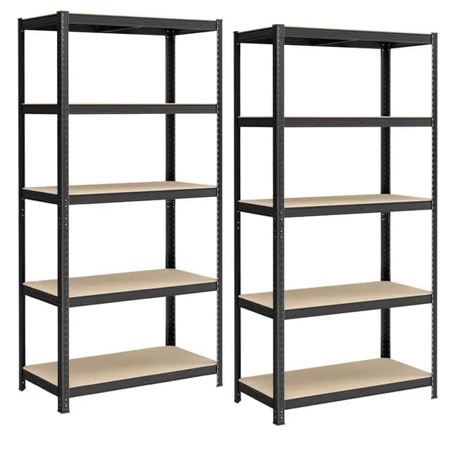SONGMICS Lot de 2, Étagère de Rangement à 5 Niveaux, 50 x 100 x 200 cm, Capacité 600 kg, Planches Réglables, Style Industriel, pour Cuisine, Salon, Noir GLR050B02