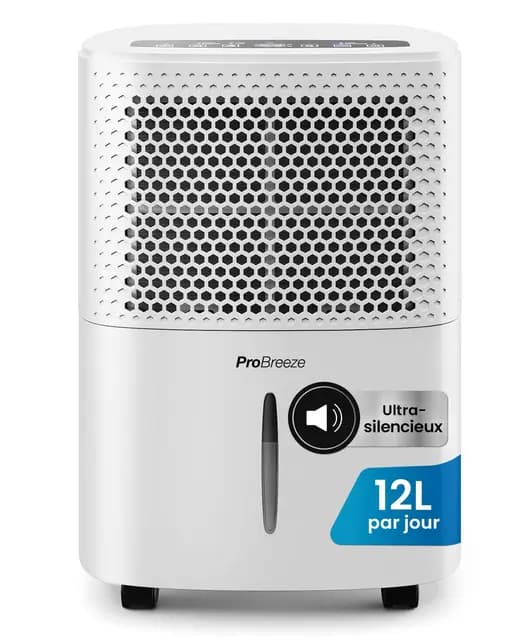 Pro Breeze Déshumidificateur d'Air Silencieux 12L/Jour - Absorbeur d'Humidité - 40 dB, Réservoir 1,8L, Drainage Continu, Minuterie 24h, 3 Modes- Idéal Contre l'Humidité & Moisissure