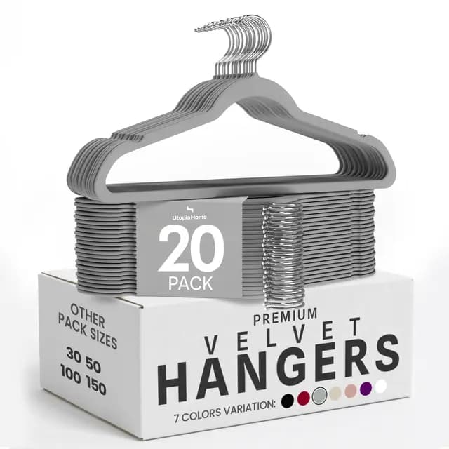 Utopia Home Cintres en Velours - antidérapants, durables - cintres Peu encombrants pour Chemises, Vestes et Robes (Gris, Paquet de 20)