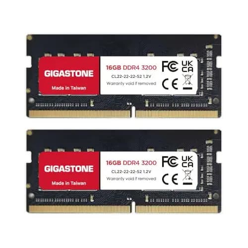 【DDR4 RAM Mise à Niveau pour Portable】 GIGASTONE 32Go Kit(2x16Go) DDR4 3200MHz(2933MHz Or 2666MHz) PC4-25600(PC4-23400, 21300) CL22 1.2V SODIMM 260pin UnbuffeRouge Non ECC Mémoire Haute Performance