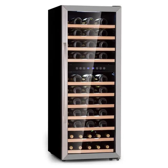 KLARSTEIN Cave a Vin, Réfrigérateur à Vin Double Zone avec Porte en Verre, Cave à Vin de Vieillissement, Prosecco, Bière, Ecran Tactile, Réfrigérateur Bar, Frigo, Protection UV, 5-18°C, 73 Bouteilles