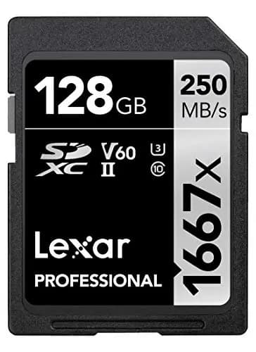 Lexar Professional 1667x Carte SD 128Go, Carte Memoire SDXC UHS-II, Jusqu'à 250 Mo/s en lecture, Class 10, U3, V60, SD pour photographe professionnel, vidéaste, passionné (LSD128CB1667)