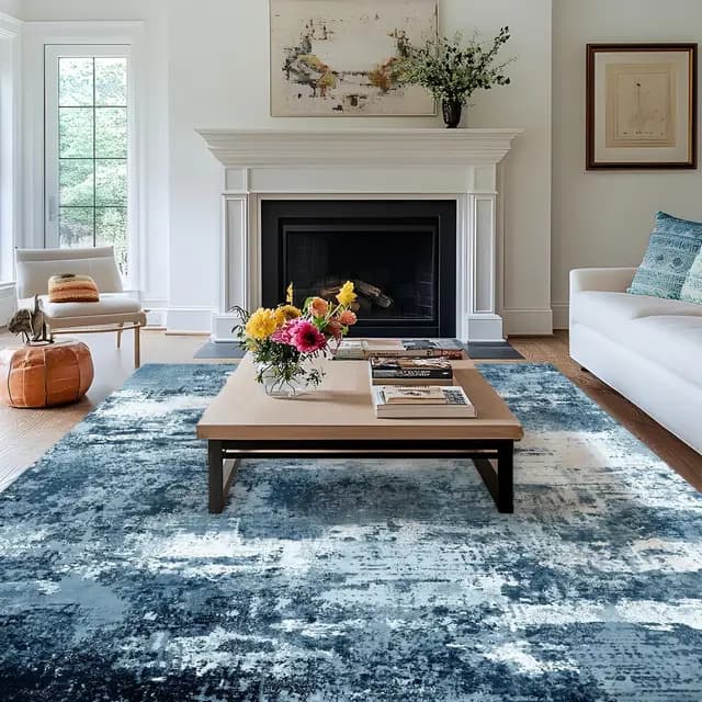 MAST DOO Tapis de salon moderne, abstrait, lavable, antidérapant, grand, bleu foncé, dimensions : 140 x 200 cm