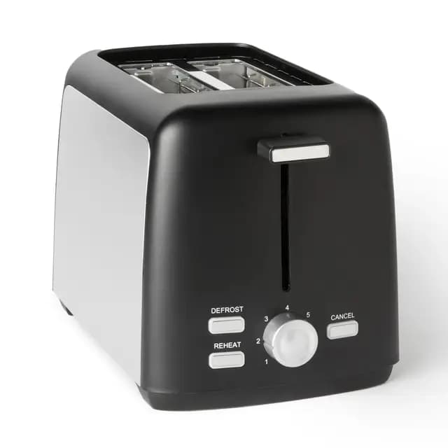 Amazon Basics Grille-Pain 2 Tranches avec 7 Niveaux de Dorage et Tiroir Ramasse-miettes Amovible, Fentes Extra Larges, 800W, Noir