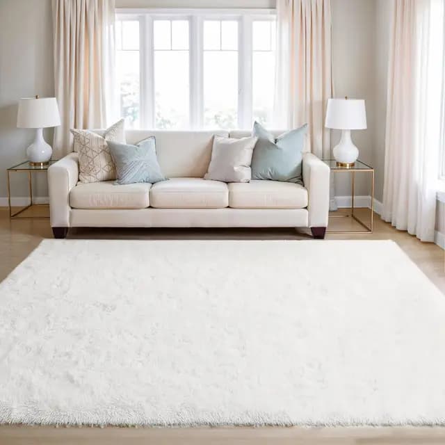 BEIMO Tapis de Salon Shaggy Tapis Chambre Moderne à Poils Longs et Moelleux, Grand Doux Tapis de Sol Pelucheux Dessous Antidérapant, Blanc Neige, 120x170cm