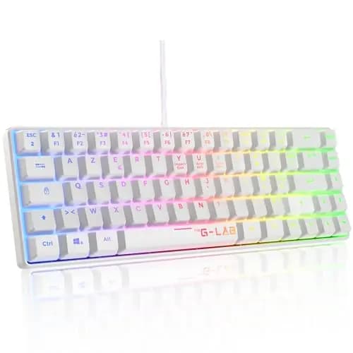 The G-Lab Keyz Hydrogen, Clavier Gamer 60%, Semi-mécanique Filaire Azerty, Rétroéclairage Multicolore- Mini Clavier Gamer Silencieux, Format Compact TKL - PC/PS5 (Blanc)