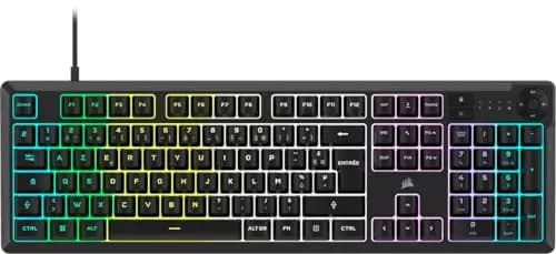 Corsair K55 Core RGB Clavier de Jeu Filaire à Membrane – AZERTY français – Commutateurs Réactifs – Résistance Aux éclaboussures – Ten-Zone RGB – Touches Multimédia – Compatible iCUE – PC, Mac – Noir