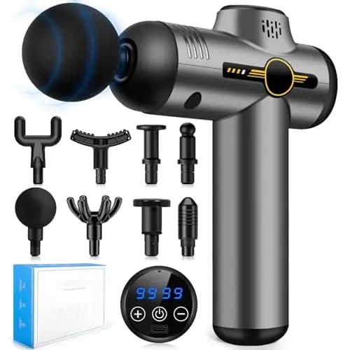 Pistolet de Massage Musculaire Professionnel, 99 Vitesses, 8 Têtes de Massage, Écran LCD - Masseur Électrique Portable pour Dos, Jambes, Épaules - Soulage Douleurs et Raideurs