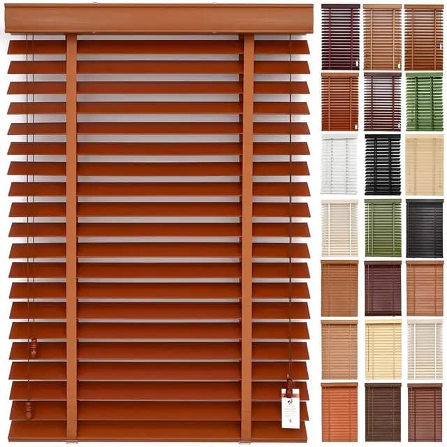 Store Venitien Bois, Store Venitien sans Percage Bois, Rideau Occultant Horizontaux Imperméable 50mm Feuille pour Fenêtres Cuisine Interieur Exterieur 50 60 75 80 105 130cm