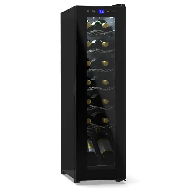 KLARSTEIN Cave a Vin, Caves à Vin de Conservation de 41L, Porte en Verre, Cave a Vins à Zone Unique, Bar Int/Ext, Frigo Vin, Armoire a Vin, de Vieillissement, 14 Bouteilles