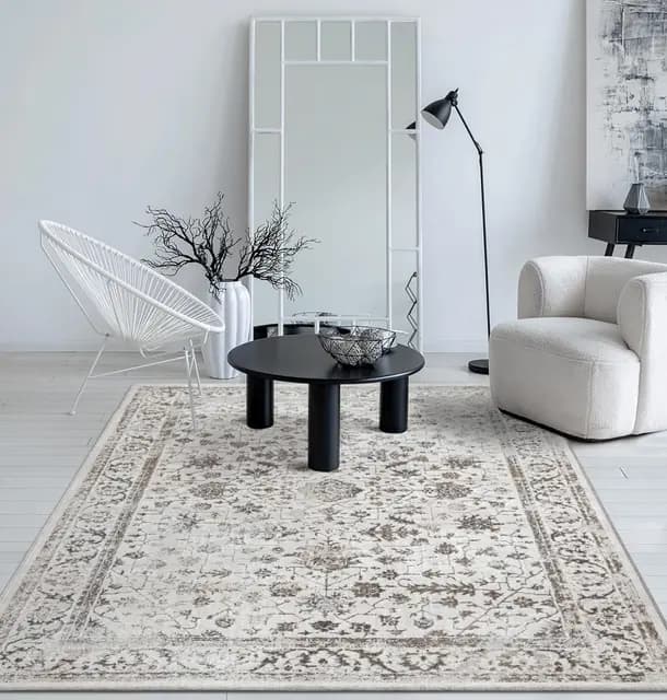 the carpet Mila Tapis Moderne Dense à Poils Courts, Salon, Chambre à Coucher, Brillance élégante, Fibre Brillante, Effet très Profond, Bordure, Creme, 200 x 290 cm