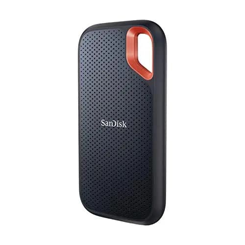 SanDisk Extreme Disque SSD Externe 500 Go (Portable NVMe SSD, jusqu'à 1050 Mo/s en lecture, 1000 Mo/s en écriture, USB-C, Résistance à la poussière et à l'eau classée IP65, Mousqueton pratique) Noir