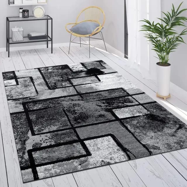 Paco Home Tapis Gris Tapis Salon Tapis Vintage Salon Poils Ras Géométrique Motif Abstrait, Dimension:140x200 cm, Couleur:Gris