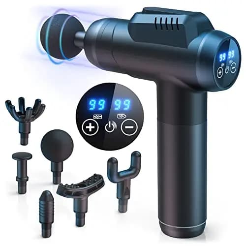 Pistolet de Massage Professionnel 99 Vitesses avec Écran LCD Tactile - Massage Musculaire Profond pour Dos, Épaules, Jambes - 6 Embouts, Silencieux, Anti-Douleur, Charge Type-C - Cadeau Femme/Homme