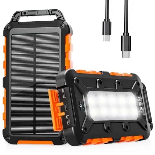 Batterie Externe Solaire 26800mAh, PD15W Chargeur Solaire Power Bank Portable USB C 3A Charge Rapide avec 3 Ports, Câbles et Lampe pour Smartphone, Tablette, Camping et Plus (Orange)