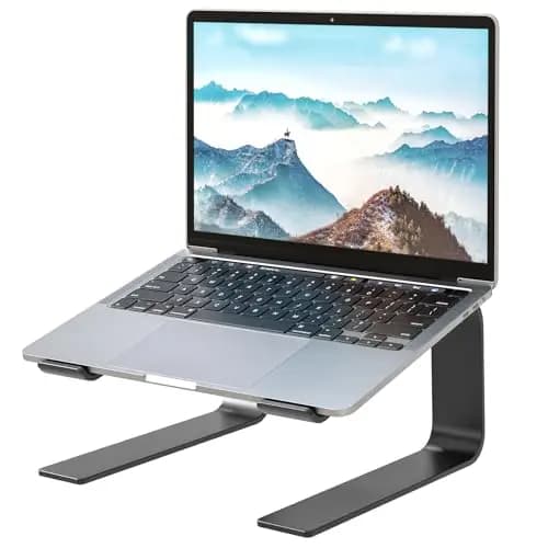 BONTEC Support Ordinateur Portable Ergonomique, Support PC Portable Bureau et Laptop Stand 10-17,3 Pouces, Rehausseur Ordinateur Portable avec Inclinaison 14° et Gestion des Câbles, Noir