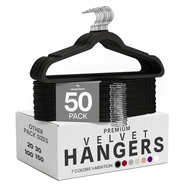 Utopia Home Cintres en Velours - antidérapants, durables - cintres Peu encombrants pour Chemises, Vestes et Robes (Noir, Paquet de 50)