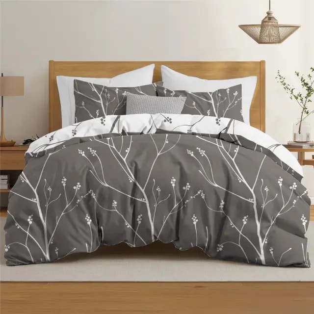Dreamzie Housse de Couette 220x240 cm avec 2 Taies d'oreiller 65x65 cm, Motif Abstrait Gris Blanc, Parure de Lit en Microfibre 220x240 Adulte avec Fermeture Éclair, Linge de Lit 2 Personnes, Oeko TEX