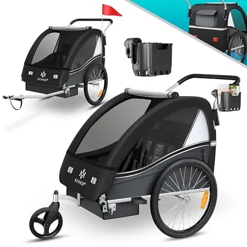 KESSER® Remorque pour Enfants Remorque de vélo Sport-RX 2en1 Fonction de Running Remorque de vélo pour Enfants + Ceinture de sécurité 5 Points 360°- Roue Avant Jogger Poussette Vélo