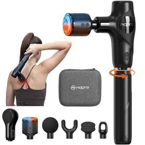Pistolet De Massage,NAPRE Mini Pistolet de Massage Musculaire avec Tête Chaude et Froide,3 en 1 Pistolet Massage Massage Gun avec Poignée amovible,Silencieux,5 Embouts,Pour Dos épaules,Jambes,Muscles