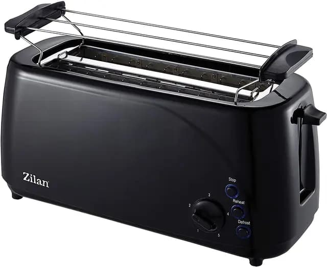 Zilan, Grille-pain à fente longue, 4 tranches de Toastautomatique, XXL, 5 niveaux de rôtissage, accessoire de pain, fonction décongélation, tiroir ramasse-miettes, Noir