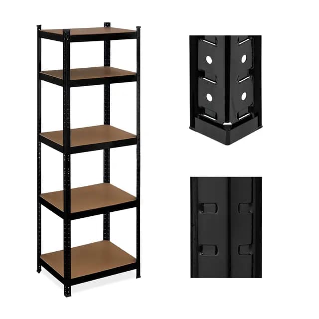 Relaxdays Étagère à Charge Lourde, HxLxP : 180x60x45 cm, jusqu'à 500 kg, 5 Niveaux, Cave, Garage, Stockage, Acier, Noir