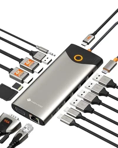 NOVOO Docking Station d'accueil USB C, 15-en-1, 2 HDMI 4K@60Hz, VGA, USB-C/A 5Gbps, Lecteur SD/TF, Ethernet Gigabit, 100W PD – Bouton on/Off Écran Externe, Dock Polyvalent pour PC Portable, MacBook