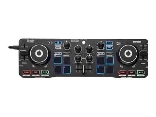 Hercules DJControl Starlight – Contrôleur DJ USB portable et mini à 2 decks avec interface audio et rétroéclairage RGB – Serato DJ Lite inclus – Pour PC & Mac
