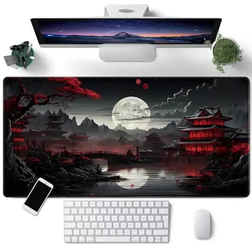 Grand Tapis De Souris Gaming XXL - 900 X 400 mm - Gamer Mouse Pad avec Coutures sur Les Bords - sous Main Bureau - Accessoire Bureau, Base en Caoutchouc Antidérapant Surface (Pleine Lune)