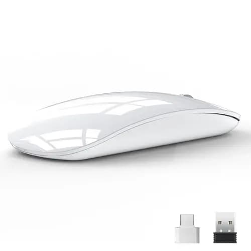 Uiosmuph U58 Souris Optique sans Fil Rechargeable, 2.4G silencieuse Wireless Mouse Ultra Portable avec récepteur USB Nano et Adaptateur de Type C pour PC/Tablette/Ordinateur Portable (Blanc)