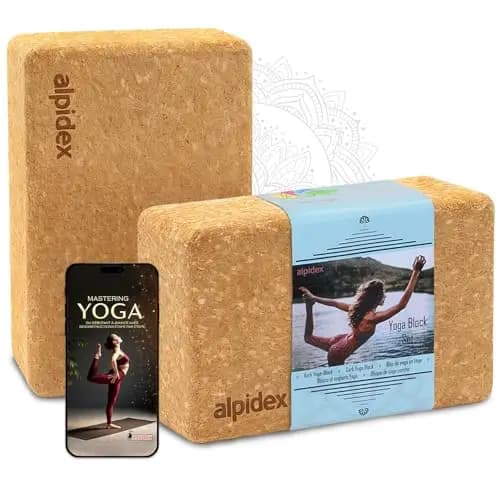 ALPIDEX Bloc de liège Yoga Brique lot de 2 y compris un e-book avec 100 exercices écologique et durable liège de Portugal, Taille:2 pièces - 23 x 14 x 7.5 cm
