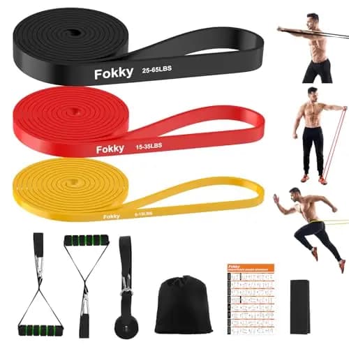 Fokky Bande Elastique Musculation, Élastique Musculation avec 5 Niveaux Différents, Elastique Sport et Poignées, Ancrage de Porte, Sac de Transport, Idéal pour Yoga Pilates Fitness Crossfit