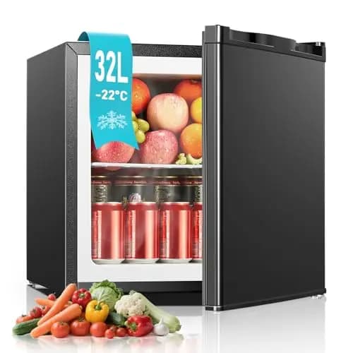 FOHERE 32L Mini Congélateur, Porte Réversible, Pieds Réglables en Hauteur, Économie d'Énergie et Silencieux, pratique dans le Bureau, l'Hôtel et la Maison, Noir