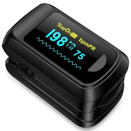 HealthTree JKS50B Oxymètre de Pouls au Doigt, Moniteur de Saturation en Oxygène (SpO2) et Fréquence Cardiaque avec PI, Lecture Rapide 5-8s, Écran OLED, pour Maison Sport Voyage, Inclut Piles et Cordon