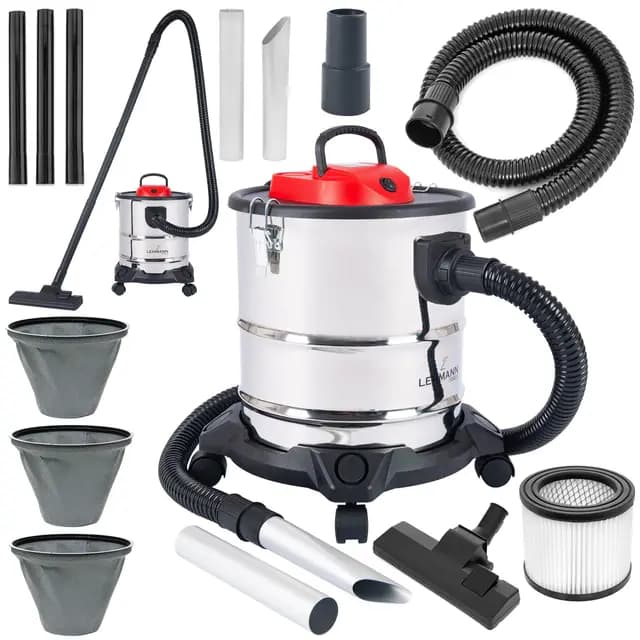 LEHMANN Haddo Aspirateur Industriel 2000W | pour cheminée avec Double système de Filtration | Sec Humide avec réservoir de 20 litres en Acier Inoxydable, Argenté