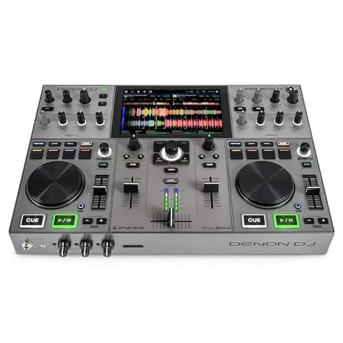 Denon DJ PRIME GO+, contrôleur DJ et mixeur portable avec séparation Stems, 2 platines, Wi-Fi, Bluetooth, contrôle de l'éclairage, écran tactile 7"