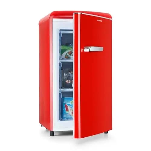 KLARSTEIN Laika - Congélateur, volume total 60 litres, thermostat à 5 niveaux, -15 à -24°C, 3 grilles, pose libre, design rétro - rouge