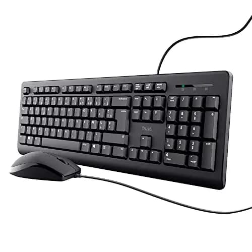 Trust Taro Pack Clavier et Souris Filaires - Clavier AZERTY Français, Résistant aux Éclaboussures, Silencieux, Câble USB de 1.8 m, Clavier PC, Portable, Ordinateur, Windows, Mac OS - Noir